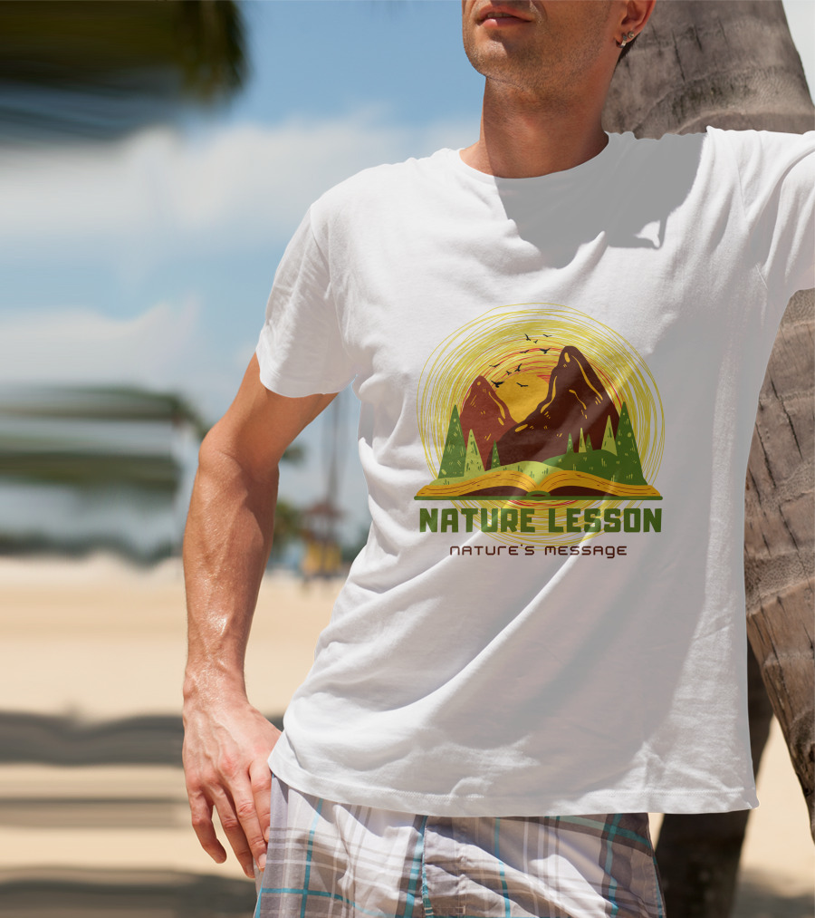 Nature Lesson Nature's Message Open Book With Mountains And Trees T-Shirt