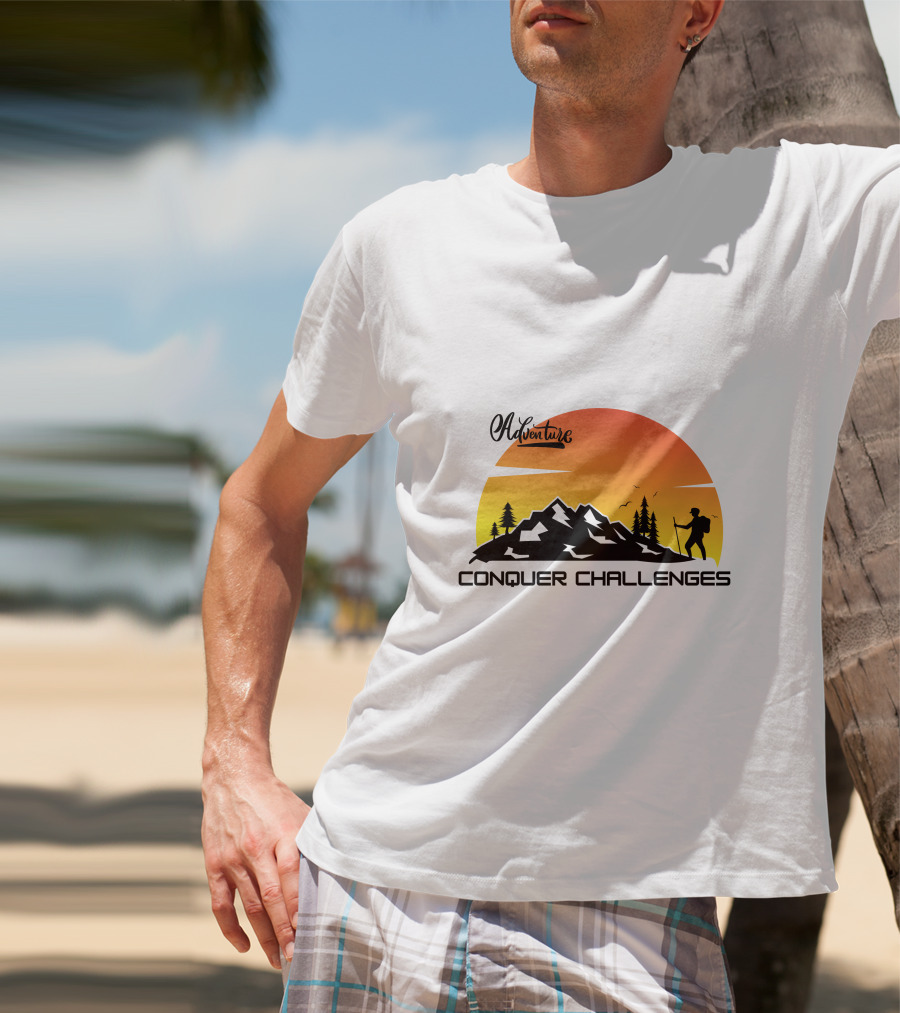 Adventure Conquer Challenges Mountain Hiking Silhouette Sunset Scene T-Shirt