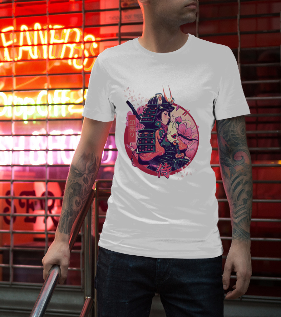 Samurai Girl Cherry Blossom Warrior Japan Kanji T-Shirt