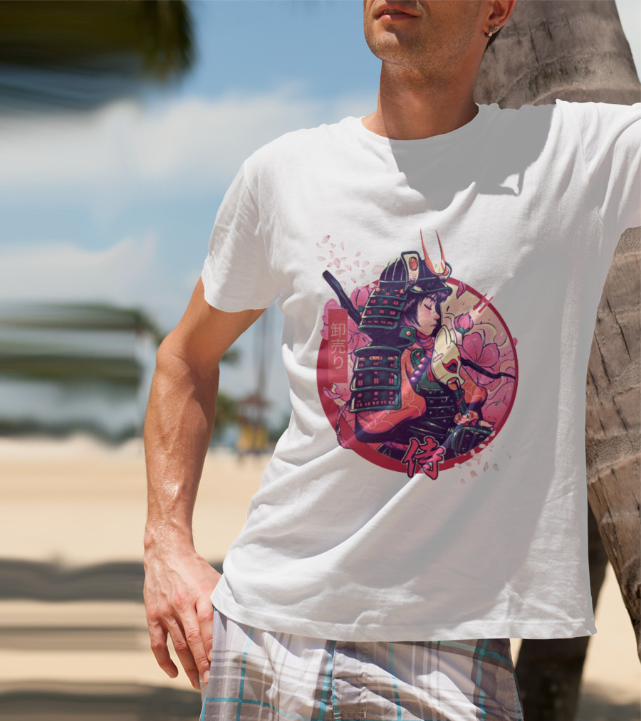 Samurai Girl Cherry Blossom Warrior Japan Kanji T-Shirt