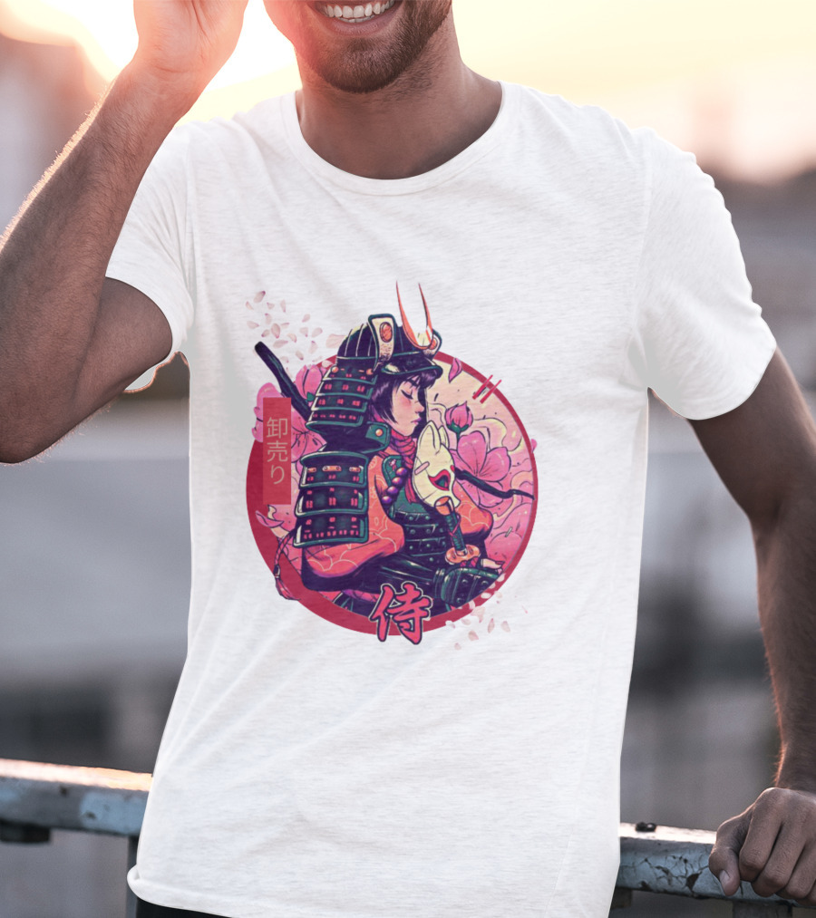 Samurai Girl Cherry Blossom Warrior Japan Kanji T-Shirt