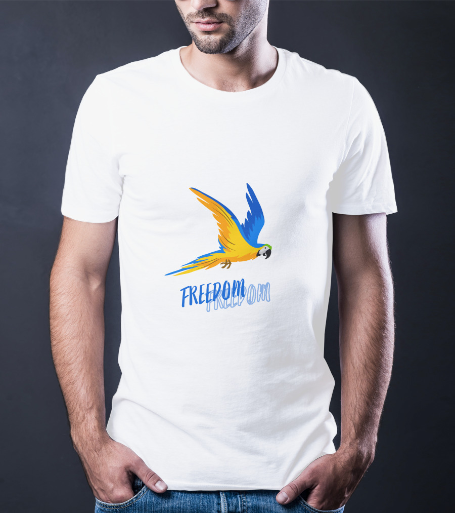 FREEDOM Parrot Flight Blue Yellow Bird T-Shirt