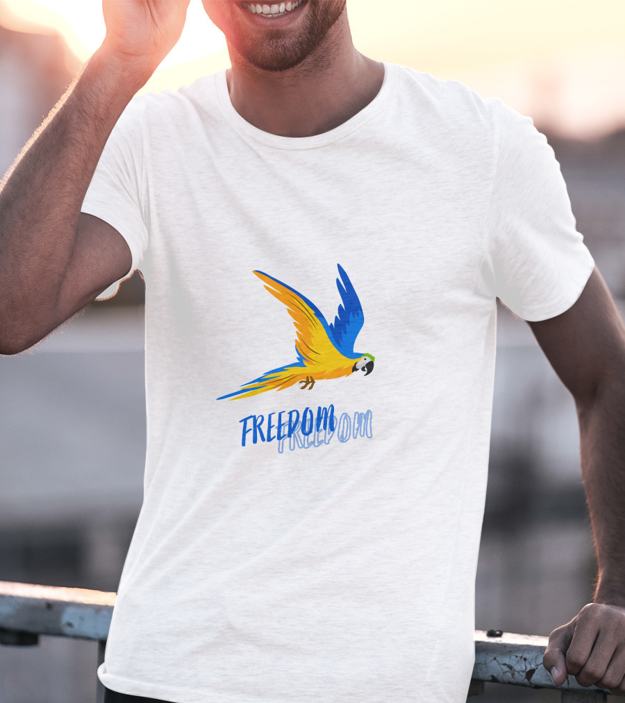 FREEDOM Parrot Flight Blue Yellow Bird T-Shirt