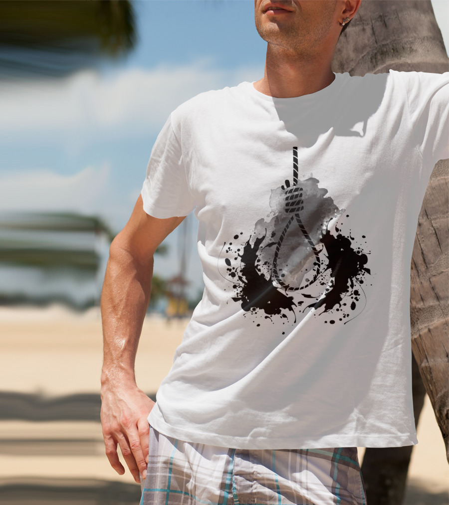 Rope Black And White Abstract Ink Splatter T-Shirt