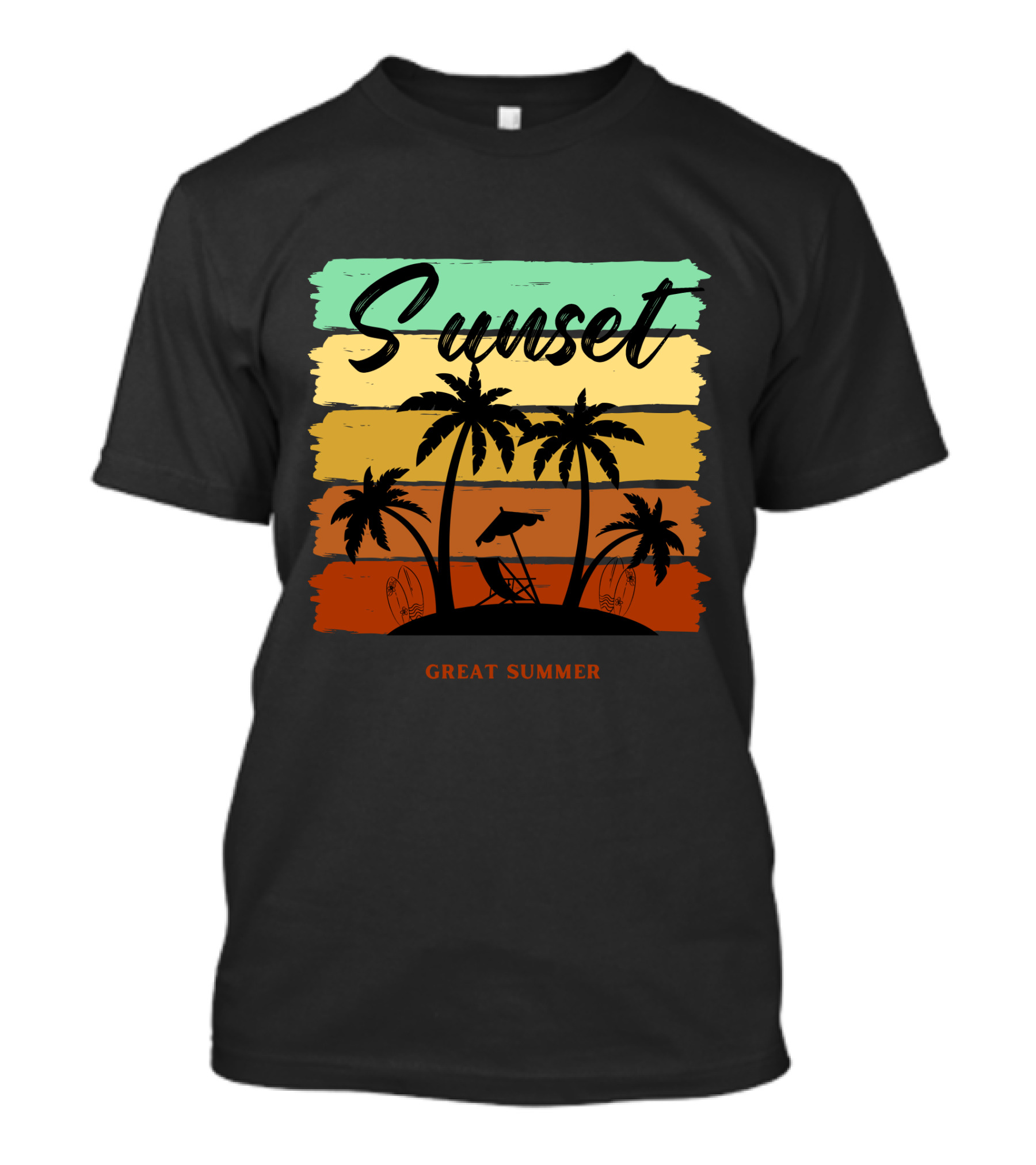 Sunset Great Summer Palm Trees Beach Scene T-Shirt