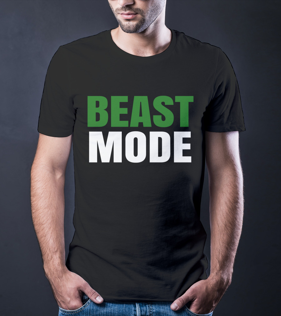 BEAST Mode Word Green Text Sports Motivation T-Shirt