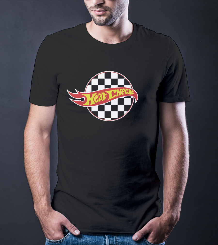Heat Check Racing Flames Checkerboard Circle T-Shirt