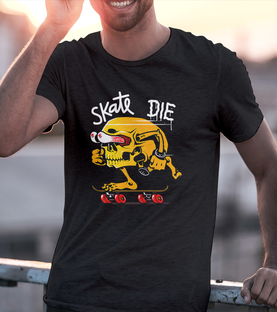 Skate Or Die Thrill-Seeking Skull On Skateboard T-Shirt