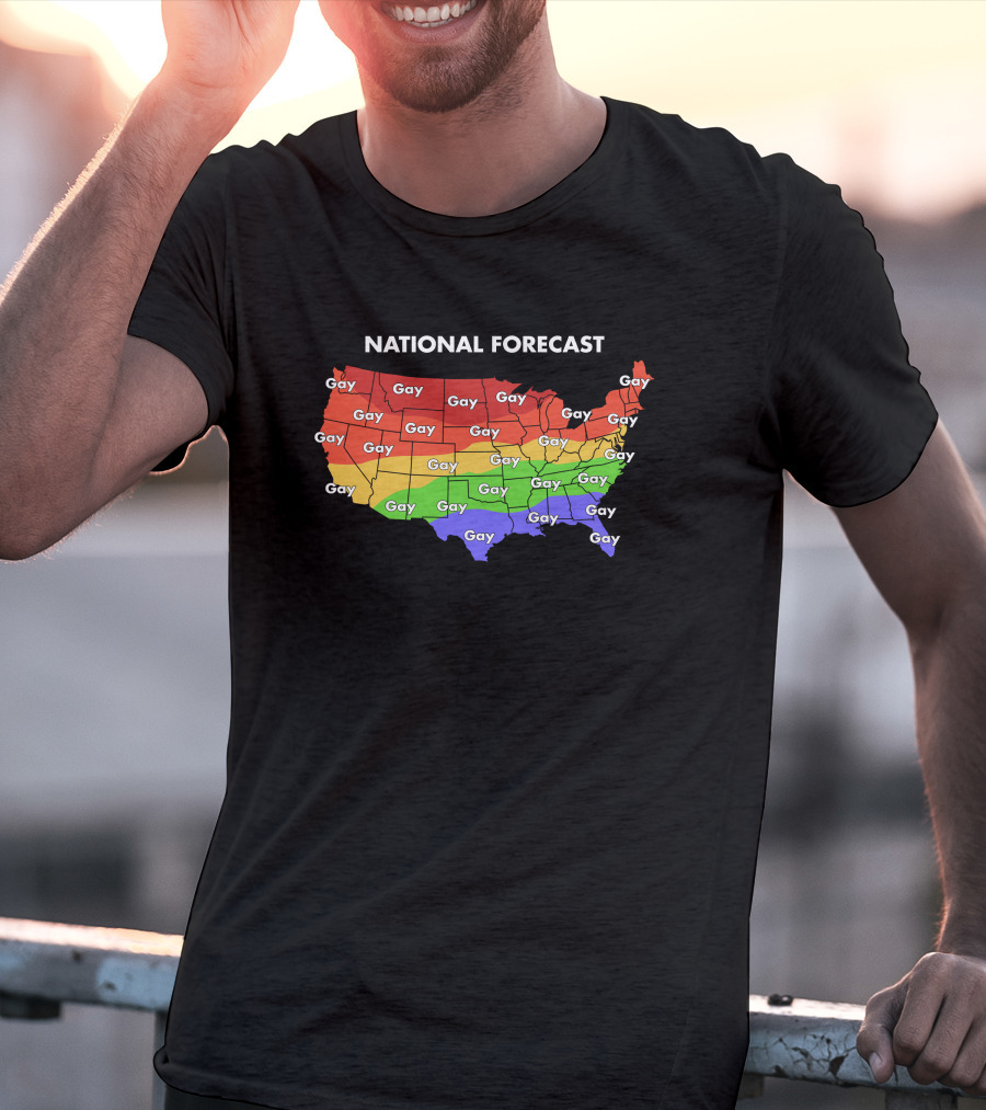 National Forecast Map Gay Gay Gay Rainbow Colors USA T-Shirt