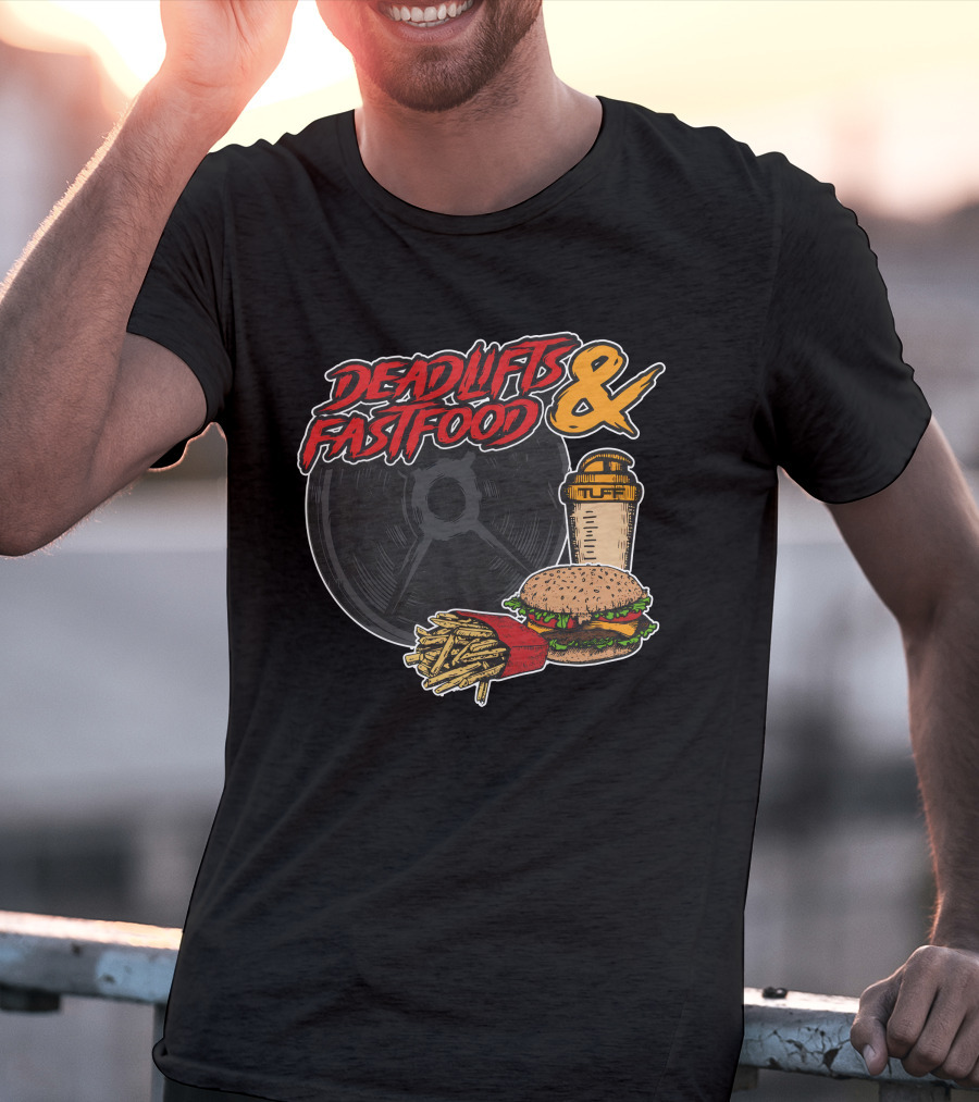 Deadlifts And Fastfood Burger Fries Protein Shake Weight Plate T-Shirt