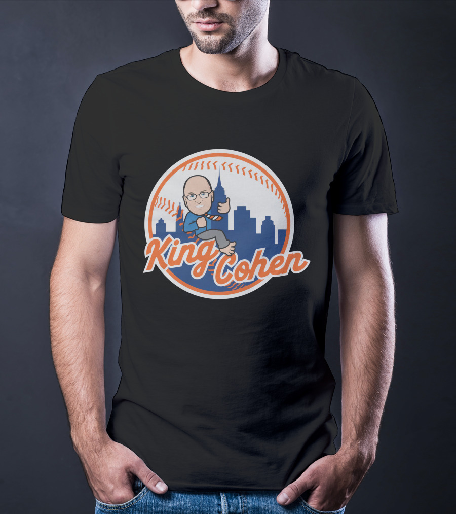 King Cohen Thumbs Up Cartoon New York Baseball Skyline T-Shirt