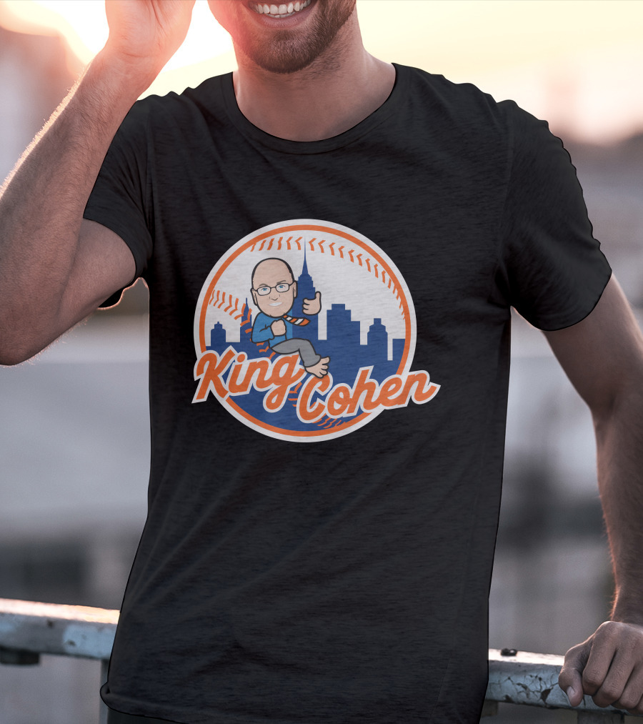 King Cohen Thumbs Up Cartoon New York Baseball Skyline T-Shirt