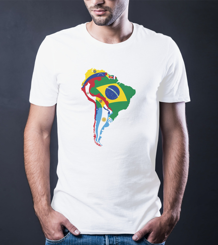 South America National Colorful Flag Map T-Shirt