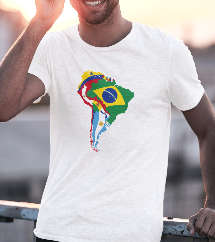South America National Colorful Flag Map T-Shirt