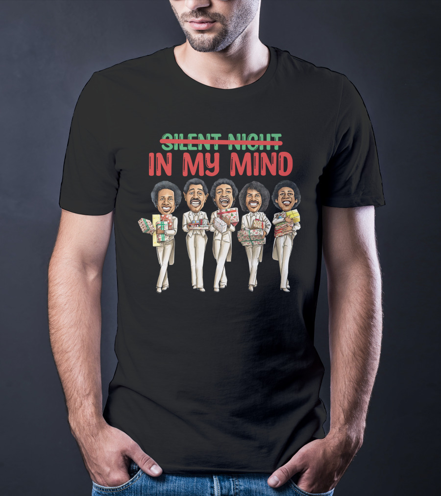 Silent Night Crossed Out In My Mind Christmas Four Singing Figures Holding Gifts T-Shirt