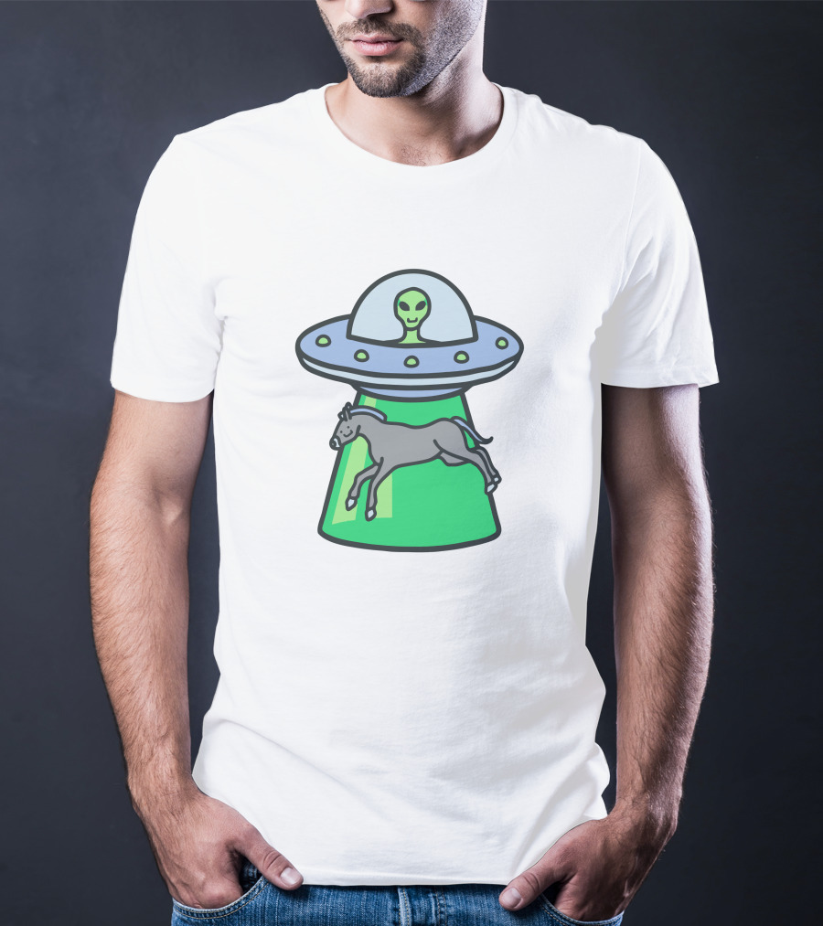 Alex's Stupid Studio Alien Lime UFO Abducting Horse T-Shirt