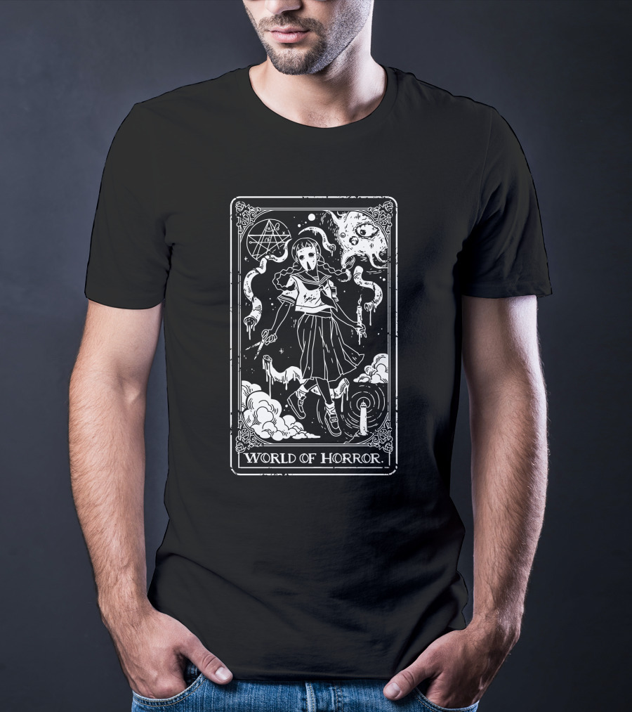 World Of Horror Ominous Tarot Card Art With Skeleton Ghosts And Moon T-Shirt