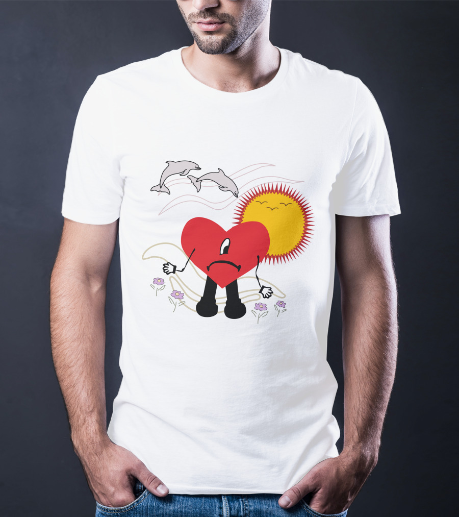 Bad Bunny Un Verano Sin Ti Album Heart Sun Dolphins Flowers Scene T-Shirt