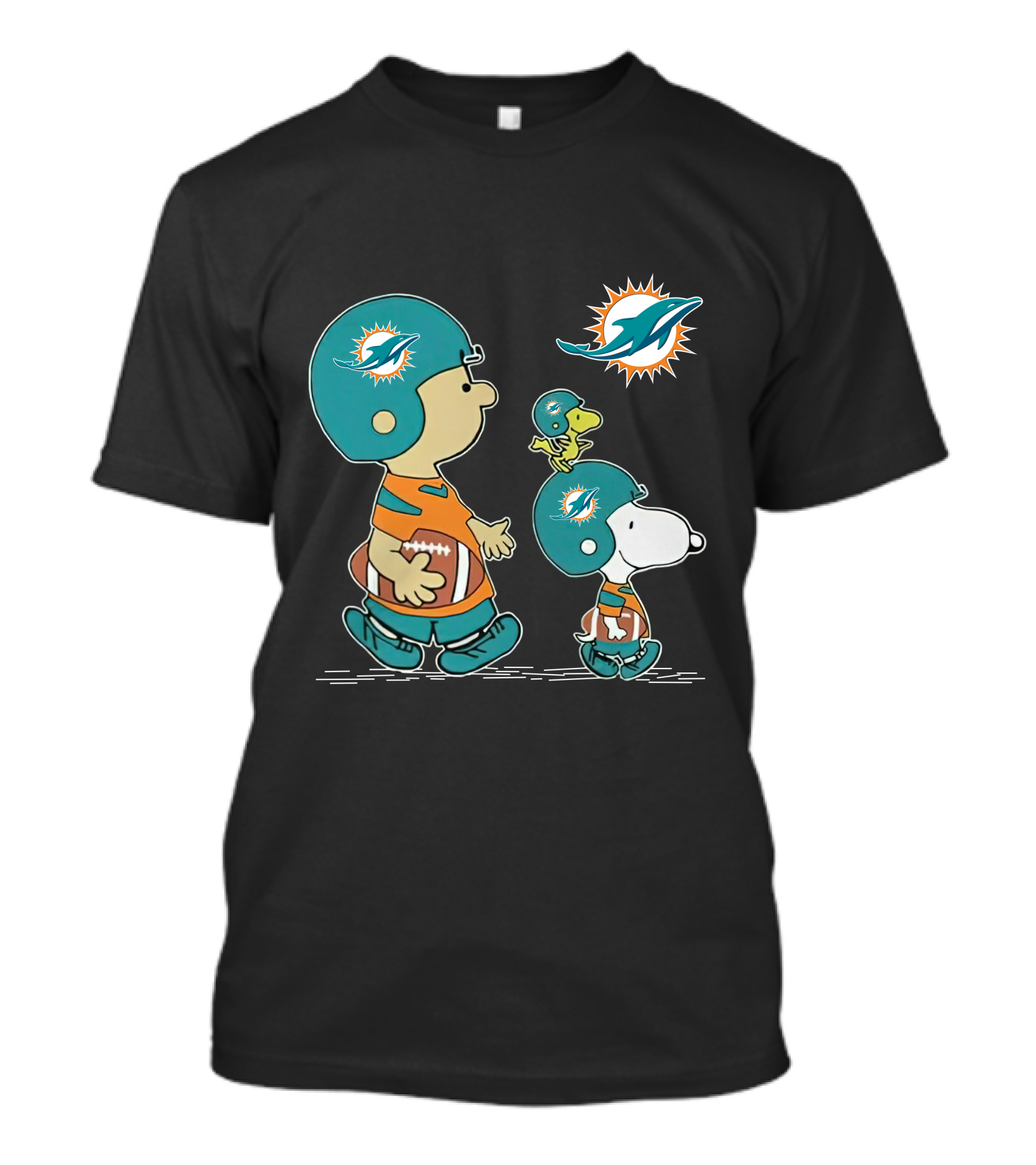 Snoopy Charlie Brown Miami Dolphins Football Helmets T-Shirt