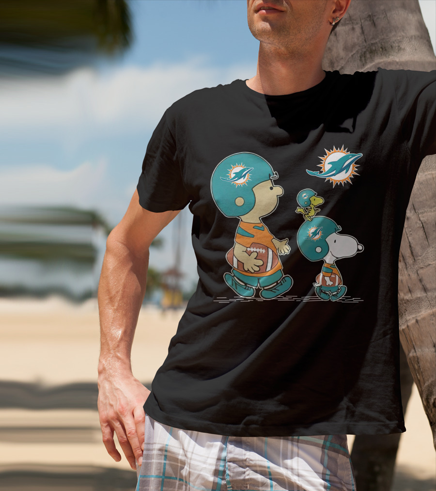 Snoopy Charlie Brown Miami Dolphins Football Helmets T-Shirt