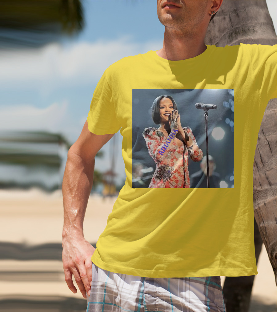 Rihanna Singer Songwriter Actress Performance Floral Dress T-Shirt