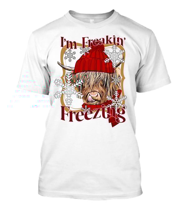 I'm Freakin' Freezing Highland Cow Snowflakes Winter T-Shirt