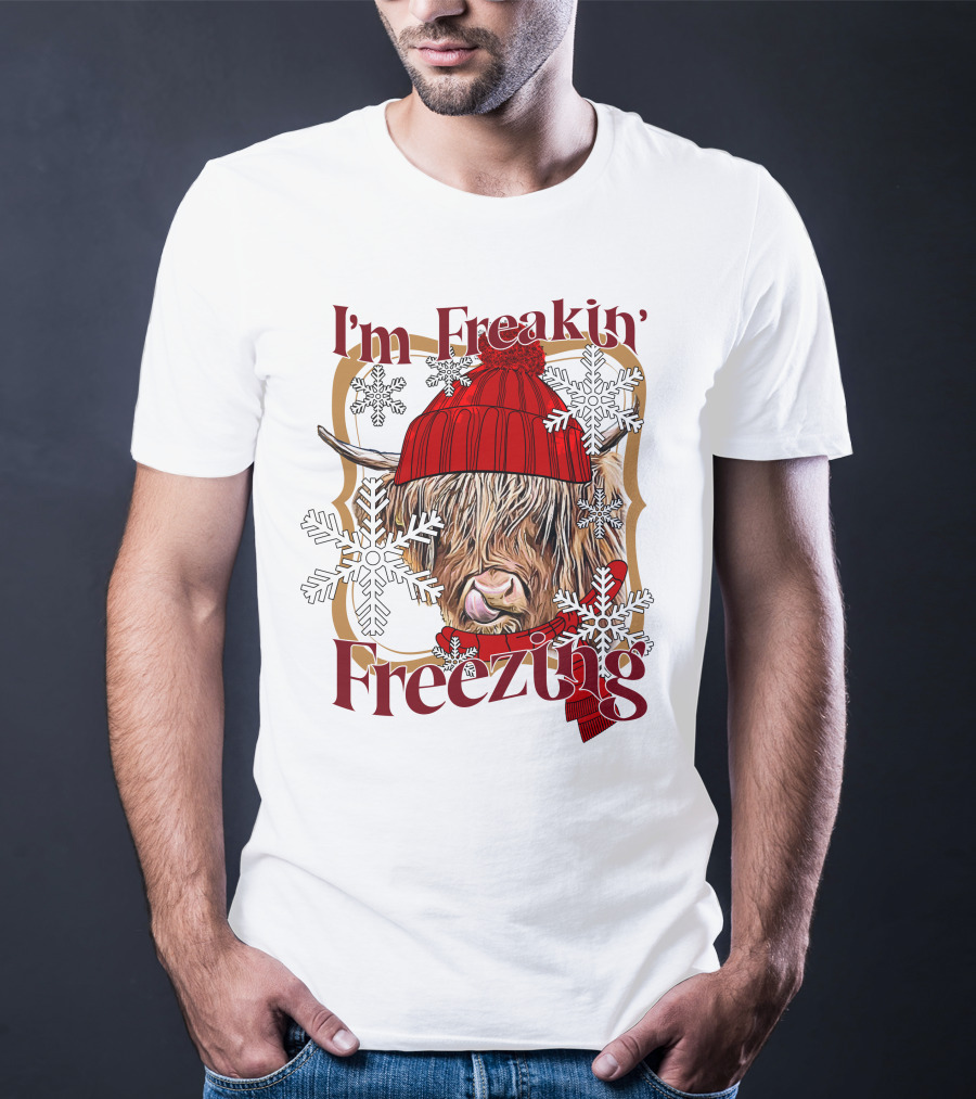 I'm Freakin' Freezing Highland Cow Snowflakes Winter T-Shirt