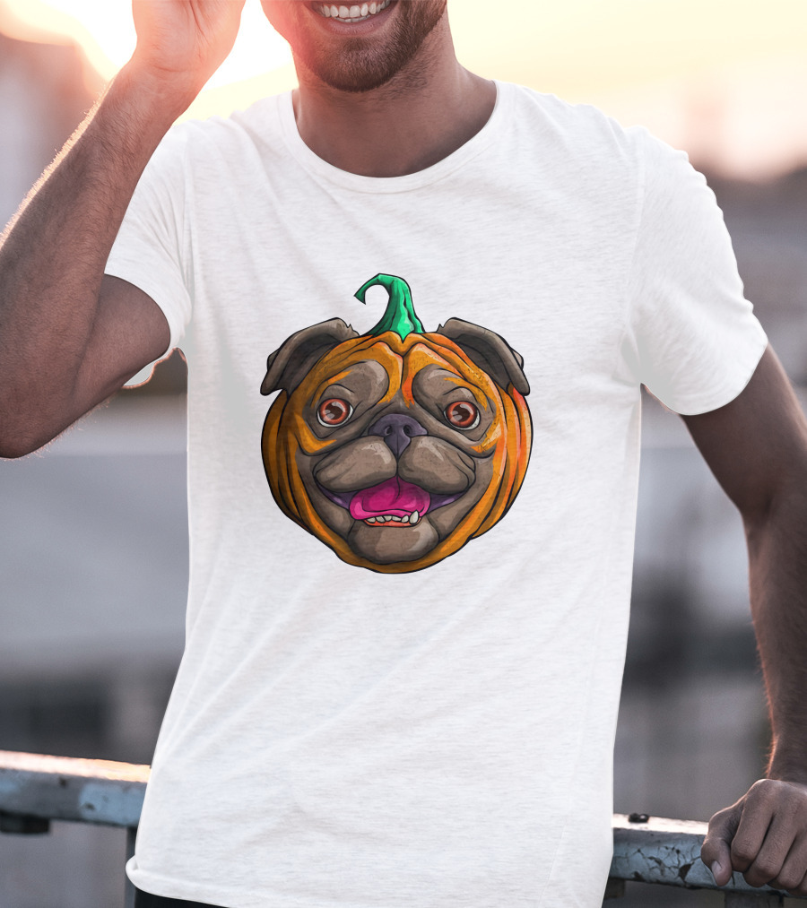 Pugkin Halloween Pug Pumpkin Head T-Shirt