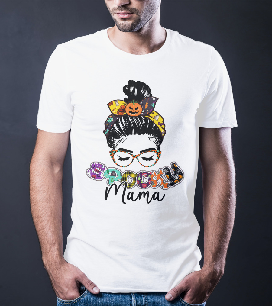 Spooky Mama Halloween Glasses Pumpkin Headband T-Shirt