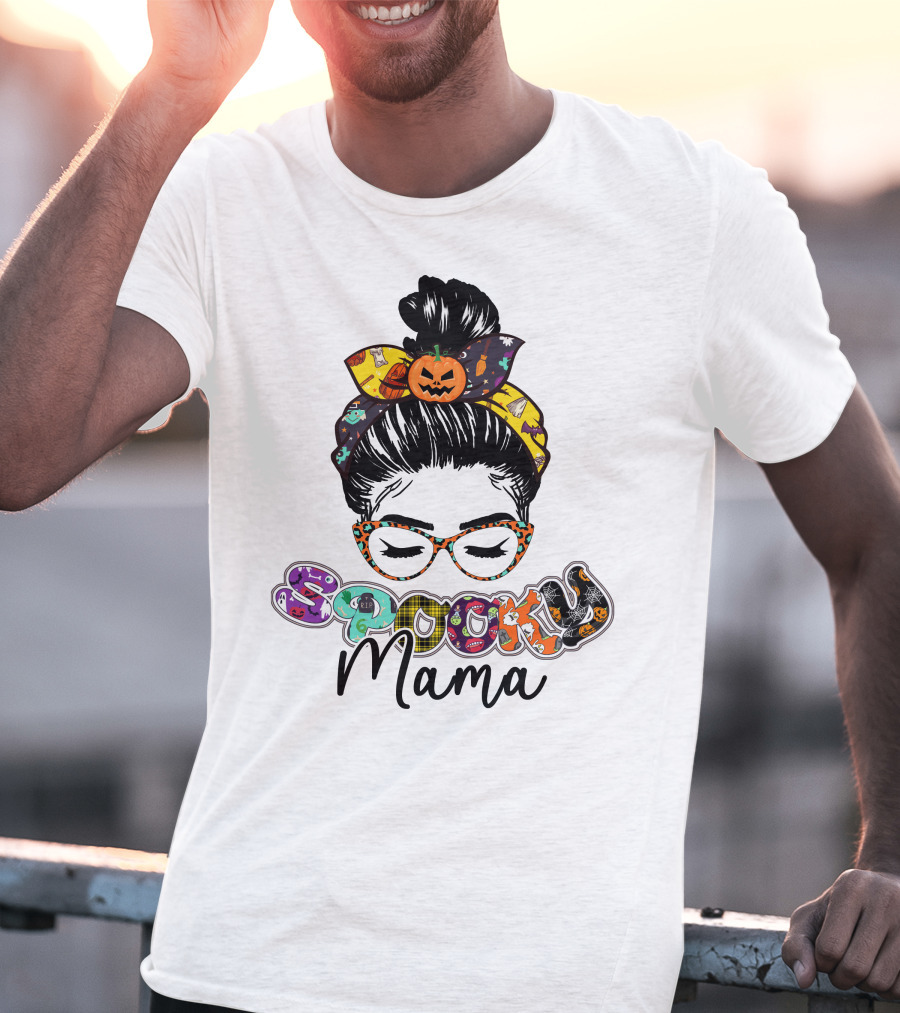 Spooky Mama Halloween Glasses Pumpkin Headband T-Shirt