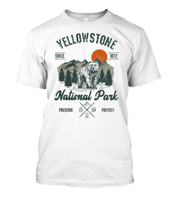 Yellowstone National Park Since 1872 Preserve Protect Vintage Bear Mountain Trees T-Shirt