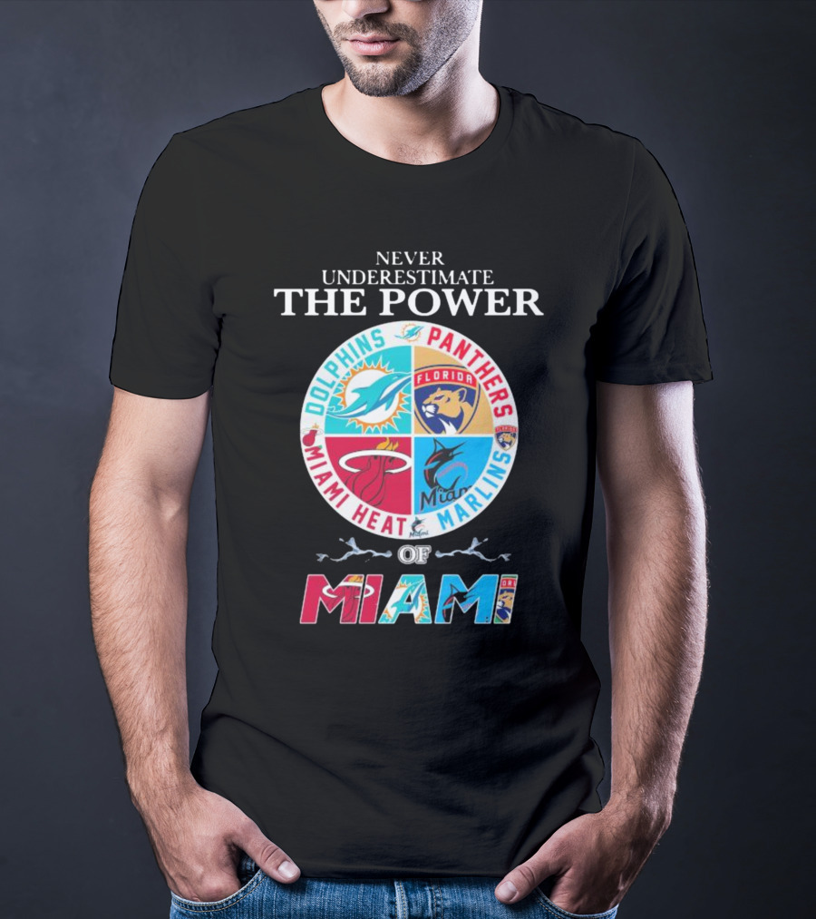 Never Underestimate The Power Of Miami Dolphins Panthers Heat Marlins T-Shirt