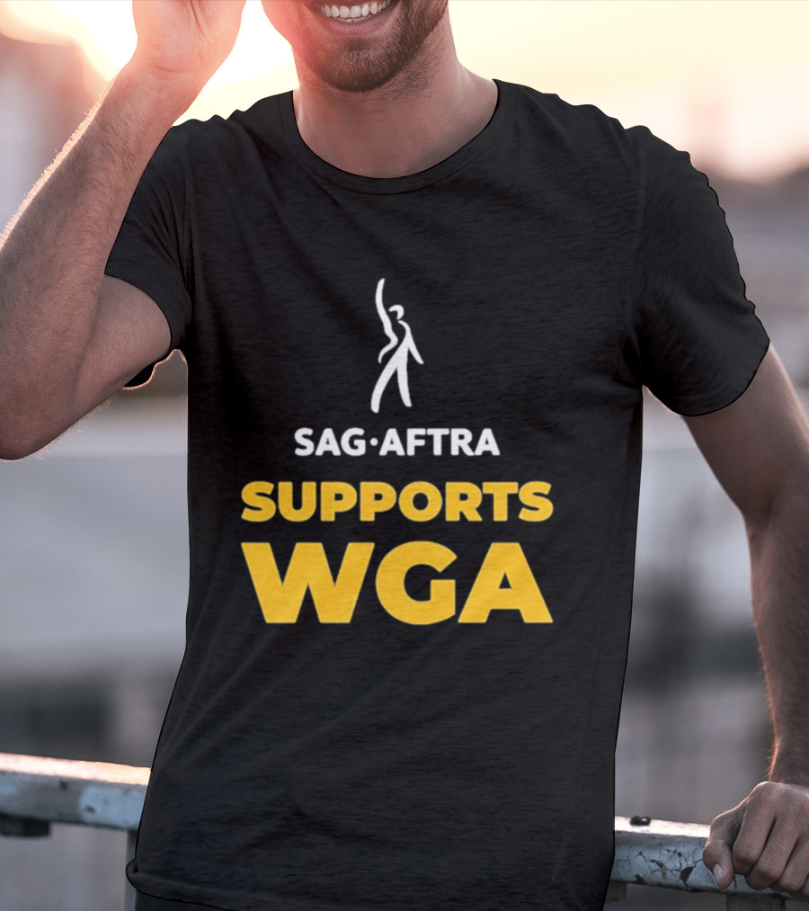 SAG-AFTRA Supports WGA Bold Logo With Iconic Figure T-Shirt
