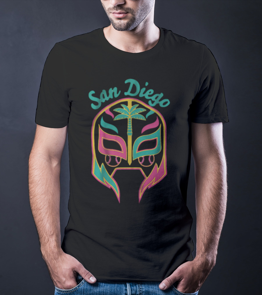 San Diego Lucha Mask Tropical Palm Retro T-Shirt