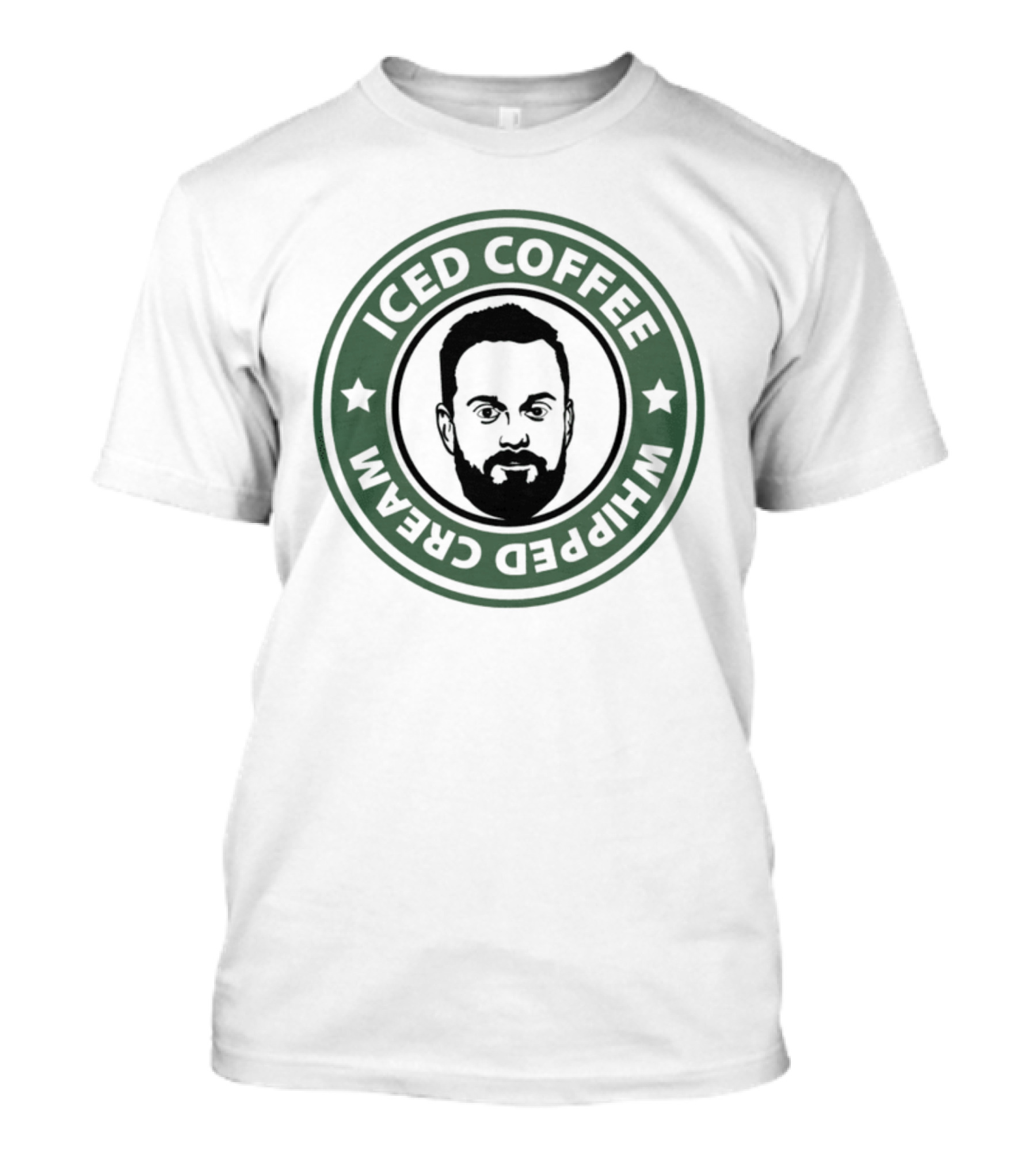 Iced Coffee Whipped Cream Bearded Man Green Circle Emblem T-Shirt