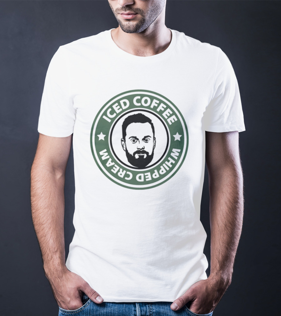 Iced Coffee Whipped Cream Bearded Man Green Circle Emblem T-Shirt