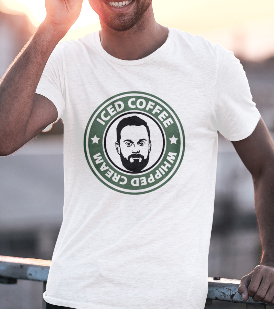 Iced Coffee Whipped Cream Bearded Man Green Circle Emblem T-Shirt