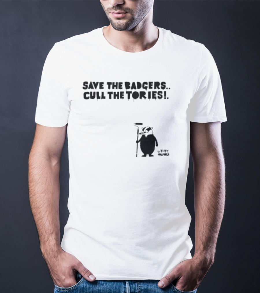 Save The Badgers Cull The Tories Badger With Paint Roller T-Shirt
