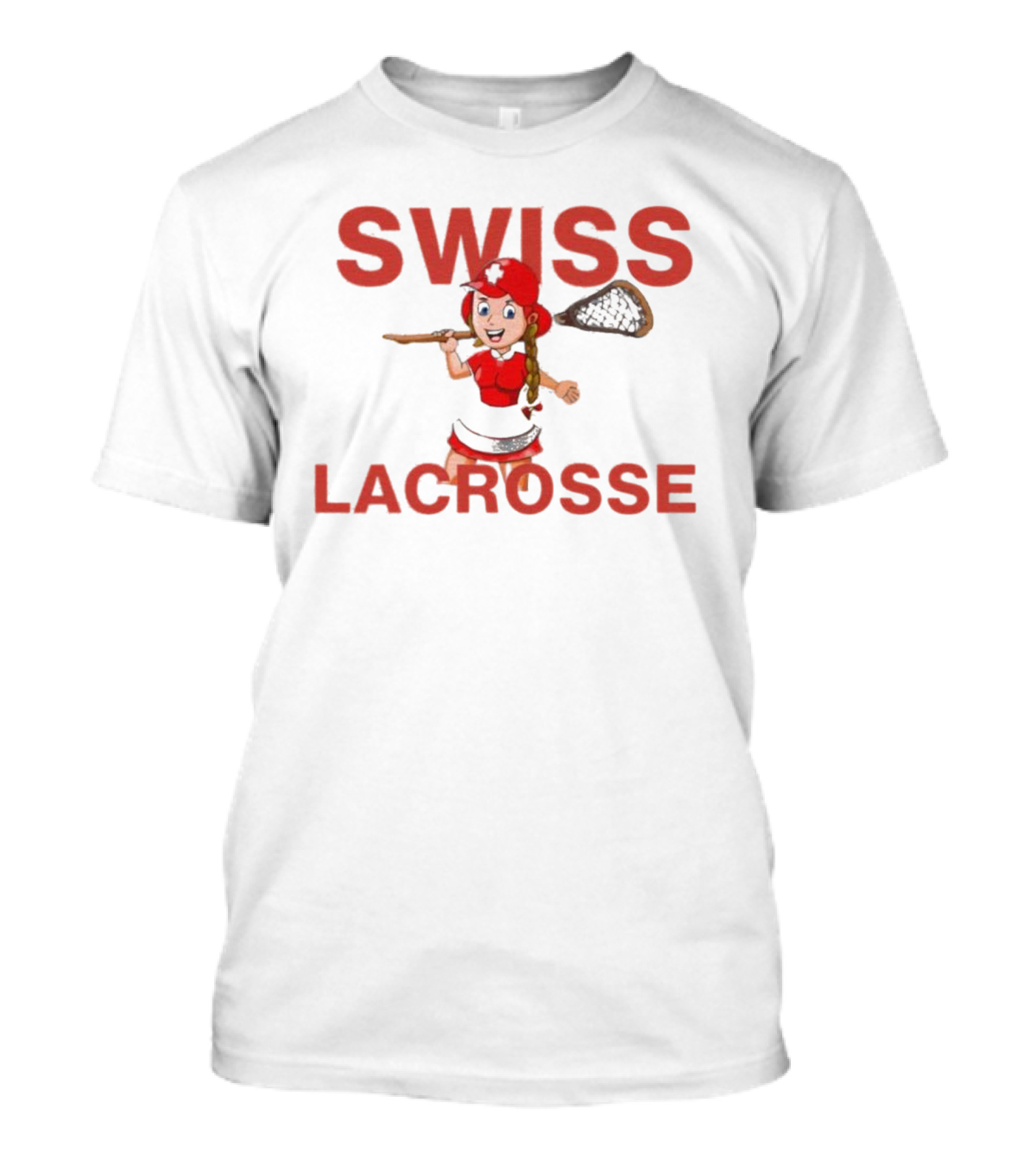 SWISS LACROSSE Cartoon Player With Stick T-Shirt