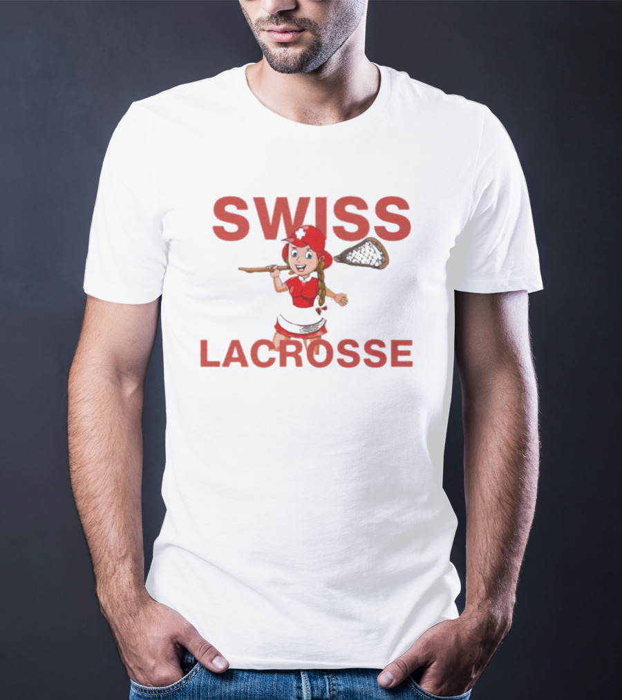 SWISS LACROSSE Cartoon Player With Stick T-Shirt