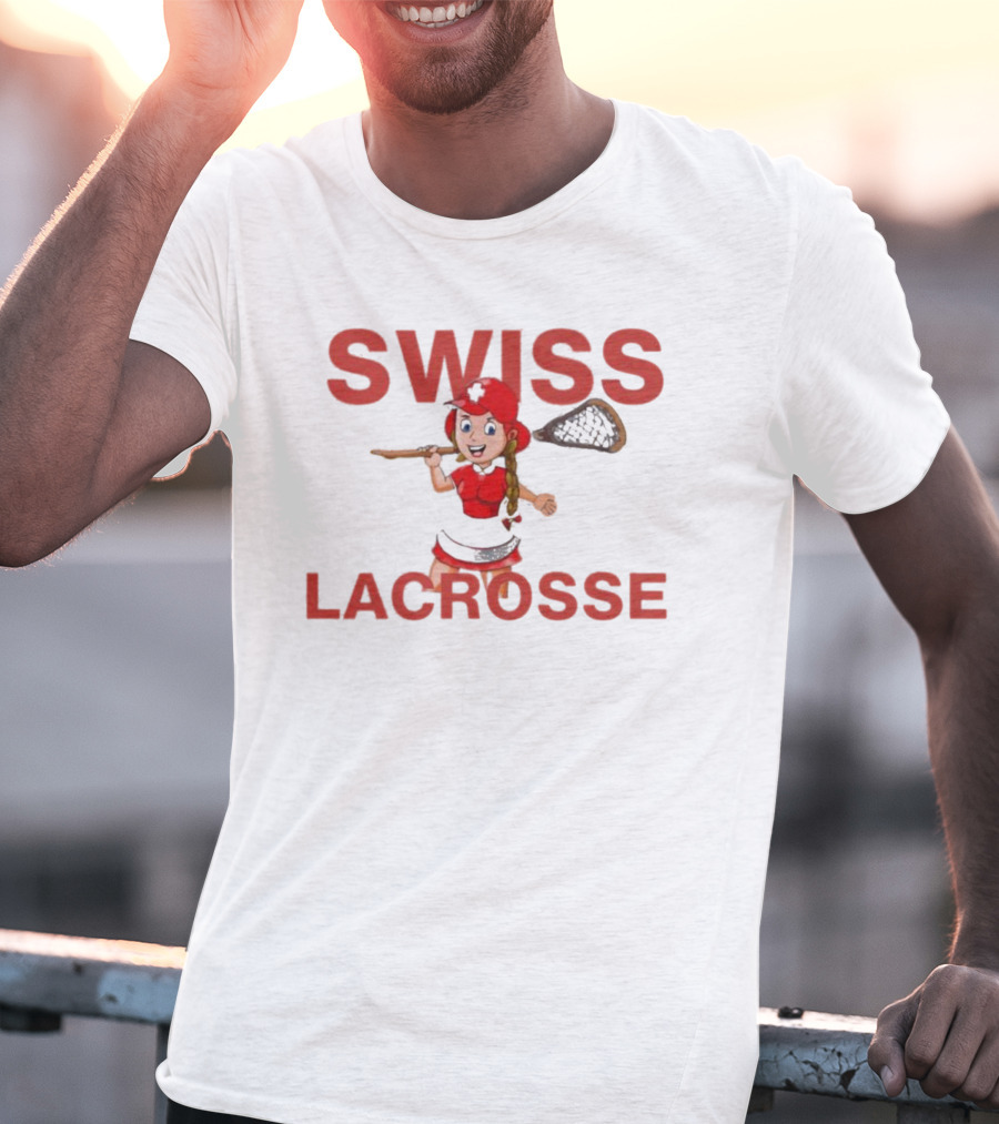 SWISS LACROSSE Cartoon Player With Stick T-Shirt
