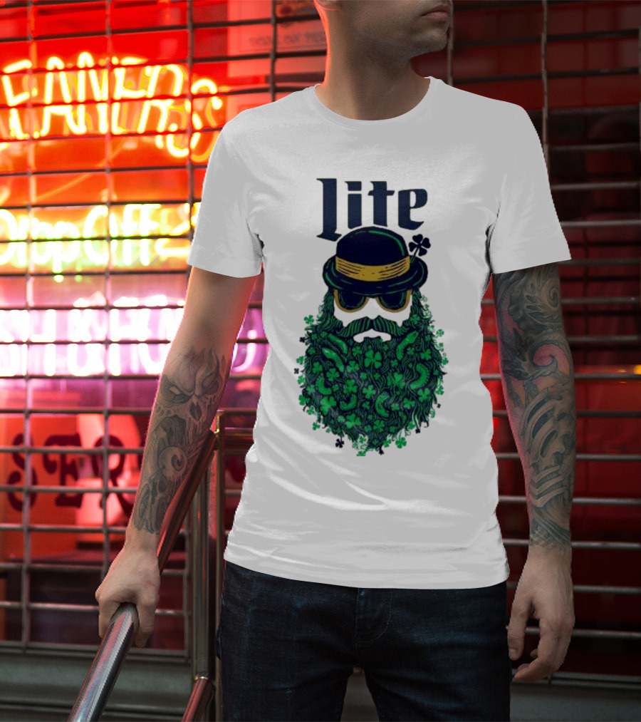 St Patrick’s Day Lite Hat And Green Beard With Shamrocks T-Shirt
