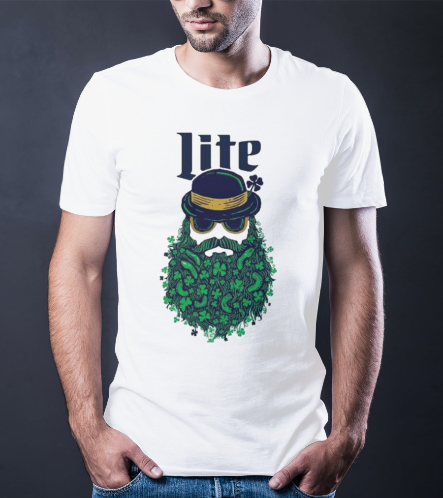 St Patrick’s Day Lite Hat And Green Beard With Shamrocks T-Shirt