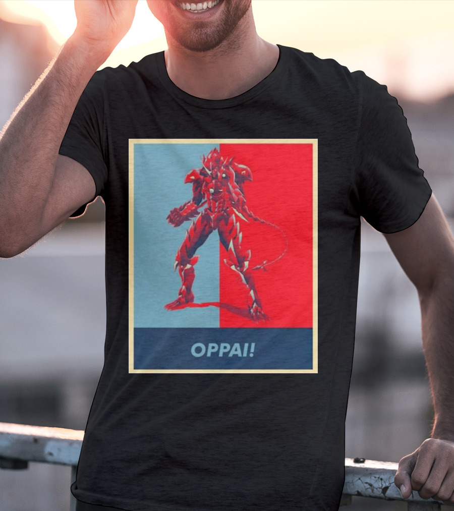 OPPAI Issei Hyoudou High School DxD Hope Style Mecha Fusion Red And Blue Dual Color Background T-Shirt