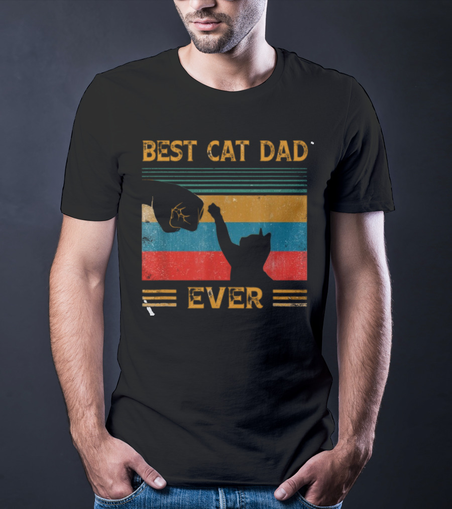 Best Cat Dad Ever Vintage Pet Lover Apparel Funny Kitty Clothes Cat Owners Cat Daddy T-Shirt