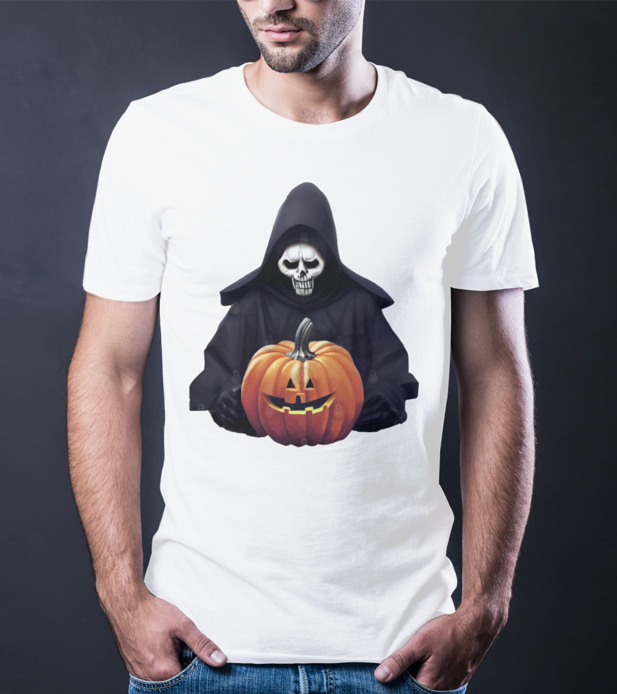 Grim Reaper Holding Jack-O'-Lantern Pumpkin T-Shirt