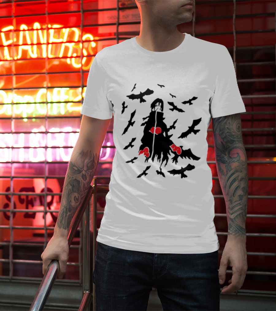 Itachi Uchiha Akatsuki Cloak And Crows With Red Clouds T-Shirt