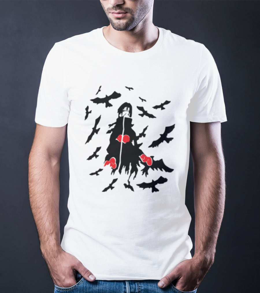 Itachi Uchiha Akatsuki Cloak And Crows With Red Clouds T-Shirt