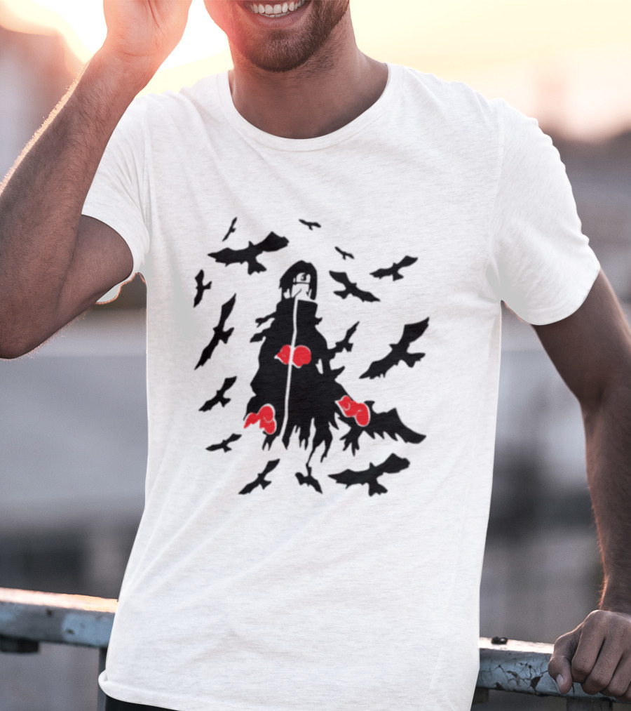 Itachi Uchiha Akatsuki Cloak And Crows With Red Clouds T-Shirt