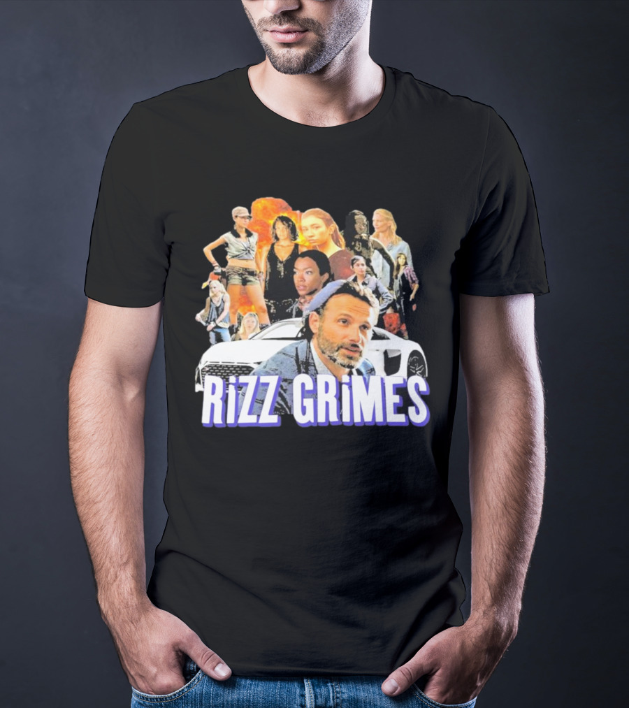 Rizz Grimes Walking Dead Car Iconic Character Collage T-Shirt